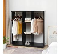 HOMCOM Mobile Double Open Wardrobe w/ Clothes Hanging Rail Colthing Black - Black
