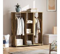 Homcom Mobile Double Open Wardrobe W/ Clothes Hanging Rail Colthing In Brown Brown