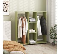HOMCOM Double Open Wardrobe on Wheels, Bedroom Wardrobe with Clothes Hanging Rails, 3 Storage Shelves, Mobile Garment Rack for Cloakroom, Hallway, Green