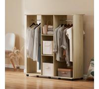 Homcom Mobile Double Open Wardrobe W/ Clothes Hanging Rail Colthing Natural