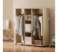 Homcom Mobile Double Open Wardrobe W/ Clothes Hanging Rail Colthing Natural Natural