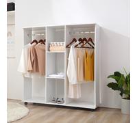 HOMCOM Double Mobile Open Wardrobe With Clothes Hanging Rails Storage Shelves Organizer Bedroom Furniture - White