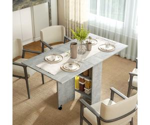 HOMCOM Mobile Drop Leaf Dining Table Folding Desk w/ 2 Wheels Cement Grey