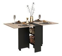 HOMCOM Mobile Drop Leaf Dining Table Folding Desk w/ 2 wheels Storage Shelves