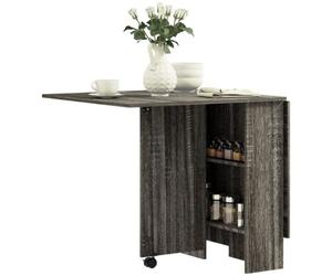 HOMCOM Mobile Drop Leaf Dining Table Folding Desk w/ 2 wheels Storage Shelves