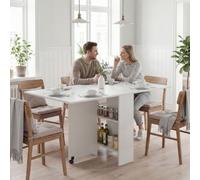 HOMCOM Mobile Folding Kitchen Table with 2 Wheels & 2 Storage Shelves, Drop Leaf Dining Table for Small Spaces, White Aosom UK