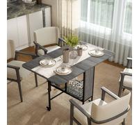 HOMCOM Mobile Drop Leaf Dining Table on Wheels with Storage Shelf Grey