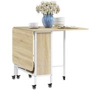 Homcom Mobile Drop Leaf Dining Table On Wheels With Storage Shelf In Yellow Yellow