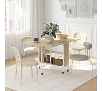 Homcom Mobile Drop Leaf Dining Table On Wheels With Storage Shelf Natural