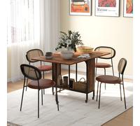 HOMCOM Drop Leaf Folding Extendable Dining Table on Wheels with Storage Shelf - Rustic Brown, Brown