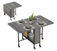 HOMCOM Mobile Drop Leaf Table, Folding Dining Table with 6 Wheels & Storage Shelf for Small Spaces, Kitchen, Dining Room Grey