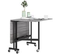 Homcom Mobile Drop Leaf Table, Folding Kitchen Table With 6 Wheels, Grey