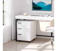 HOMCOM 3 Drawer Mobile File Cabinet - Vertical Filing Cabinet with Wheels for Home Office - White | TJ Hughes