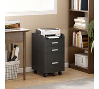 HOMCOM Mobile Filing Cabinet, Lockable File Cabinet with 2 keys Rustic Brown - Black - 3