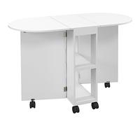 HOMCOM Folding Extendable Four-Person Drop Leaf Dining Table with Wheels - White, White