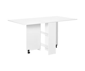 HOMCOM Mobile Folding Kitchen Table with 2 Wheels & 2 Storage Shelves, Drop Leaf Dining Table for Small Spaces, White Aosom UK