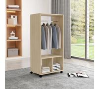 HOMCOM Mobile Open Wardrobe Clothes Rail Storage Shelves Bedroom Natural HOMCOM Natural