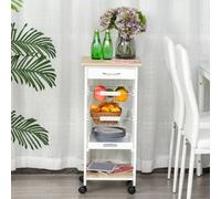 HOMCOM Mobile Rolling Kitchen Island Trolley for Home Metal Baskets in White HOMCOM White