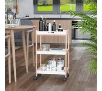 HOMCOM Mobile Serving Trolley Kitchen Cart Pine Wood Rolling Wheels White