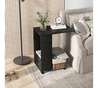 Homcom Mobile Sofa Side Table For Laptop Coffee W/ Storage And Casters, Black