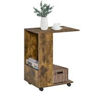 C-Shape Sofa Side Table Laptop Coffee End Table w/ Storage and Casters, Brown HOMCOM Brown One Size