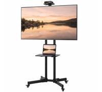 Homcom Mobile Tv Stand On Wheels For 32-75 Inch Screens, Height Adjustable In Black Black