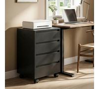Homcom Mobile Vertical Filing Cabinet With 4 Drawers For Home Office, Black