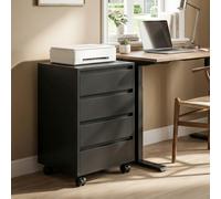 HOMCOM Mobile Vertical Filing Cabinet With 4 Drawers For Home Office, Black, Black