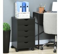 HOMCOM Mobile File Cabinet, 5 Drawer Storage Filing Cabinet Home Office Black, Black