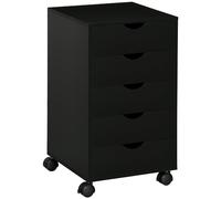 HOMCOM 5 Drawer Mobile Filing Cabinet, Vertical File Cabinet, Modern Rolling Printer Stand for Home Office, Black