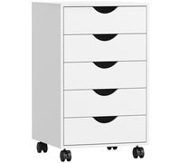 HOMCOM Mobile Vertical Filing Cabinet with 5 Drawers for Home Office, White, White