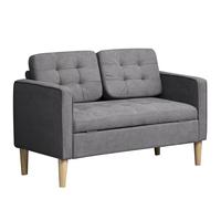 HOMCOM Modern 2 Seater Sofa with Hidden Storage, 117cm Tufted Cotton Couch, Compact Loveseat Sofa with Wood Legs, Grey
