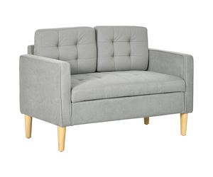 HOMCOM Modern 2 Seater Sofa with Hidden Storage, 117cm Tufted Cotton Couch, Compact Loveseat Sofa with Wood Legs, Light Grey