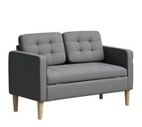 HOMCOM Modern 2 Seater Sofa with Hidden Storage, 117cm Tufted Cotton Couch with Wood Legs, Compact Loveseat for Living Room, Kitchen Grey