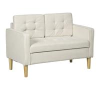 HOMCOM Modern 2 Seater Sofa with Hidden Storage, 117cm Tufted Cotton Couch with Wood Legs, Compact Loveseat for Living Room, Kitchen Cream White
