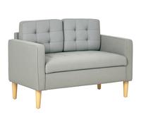 HOMCOM Modern 2 Seater Sofa with Hidden Storage, 117cm Tufted Cotton Couch with Wood Legs, Compact Loveseat for Living Room, Kitchen Light Grey