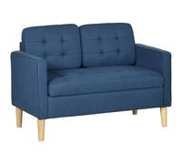 HOMCOM Modern 2 Seater Sofa with Hidden Storage, 117cm Tufted Cotton Couch with Wood Legs, Compact Loveseat for Living Room, Kitchen Blue