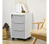 Homcom Modern 3-Drawer Locking File Cabinet Mobile Filing Cabinet Grey White