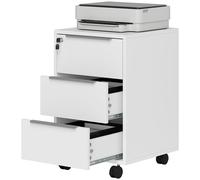 Homcom Modern 3-Drawer Locking File Cabinet Mobile Filing Cabinet In White White