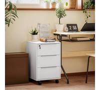 Homcom Modern 3-Drawer Locking File Cabinet Mobile Filing Cabinet In White White