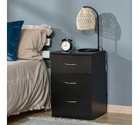 Homcom Modern 3 Drawers Side Table, Bedside Table With Wood Effect, Black