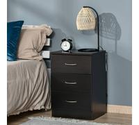 HOMCOM Modern 3 Drawers Side Table, Bedside Table with Wood Effect, Black HOMCOM Black