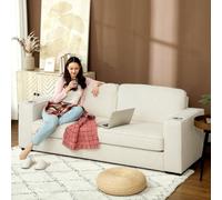 Homcom Modern 3 Seater Sofa Upholstered Corduroy Sofa Couch Cream White