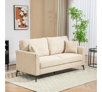 HOMCOM Modern 3 Seater Sofa, Upholstered Linen Fabric Sofa with Metal Legs, Wood Frame and Padded Cushion for Living Room Bedroom Office, Beige Beige