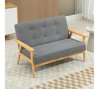 HOMCOM Two Seater Couch, Compact 2 Seater Sofa with Linen Upholstery, Rubberwood Legs, Dark Grey Aosom UK