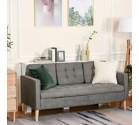 Homcom Modern 3 Seater Sofa With Hidden Storage And Rubber Wood Legs, Grey