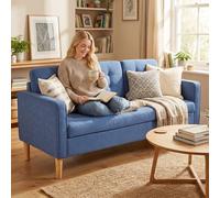 Homcom Modern 3 Seater Sofa With Hidden Storage And Rubber Wood Legs In Blue Blue
