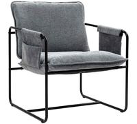 HOMCOM Modern Accent Chair, Chenille Armchair with Side Pockets and Steel Frame, Upholstered Reading Chair for Bedroom, Living Room, Grey Grey