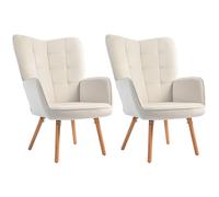 HOMCOM Modern Accent Chair Set of 2 Velvet-Touch Tufted Wingback Armchair Upholstered Leisure Lounge Sofa Club Chair with Wood Legs, Cream White