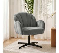 Homcom Modern Accent Chair, Shell Swivel Armchair, Velvet-Feel Fabric In Grey Grey
